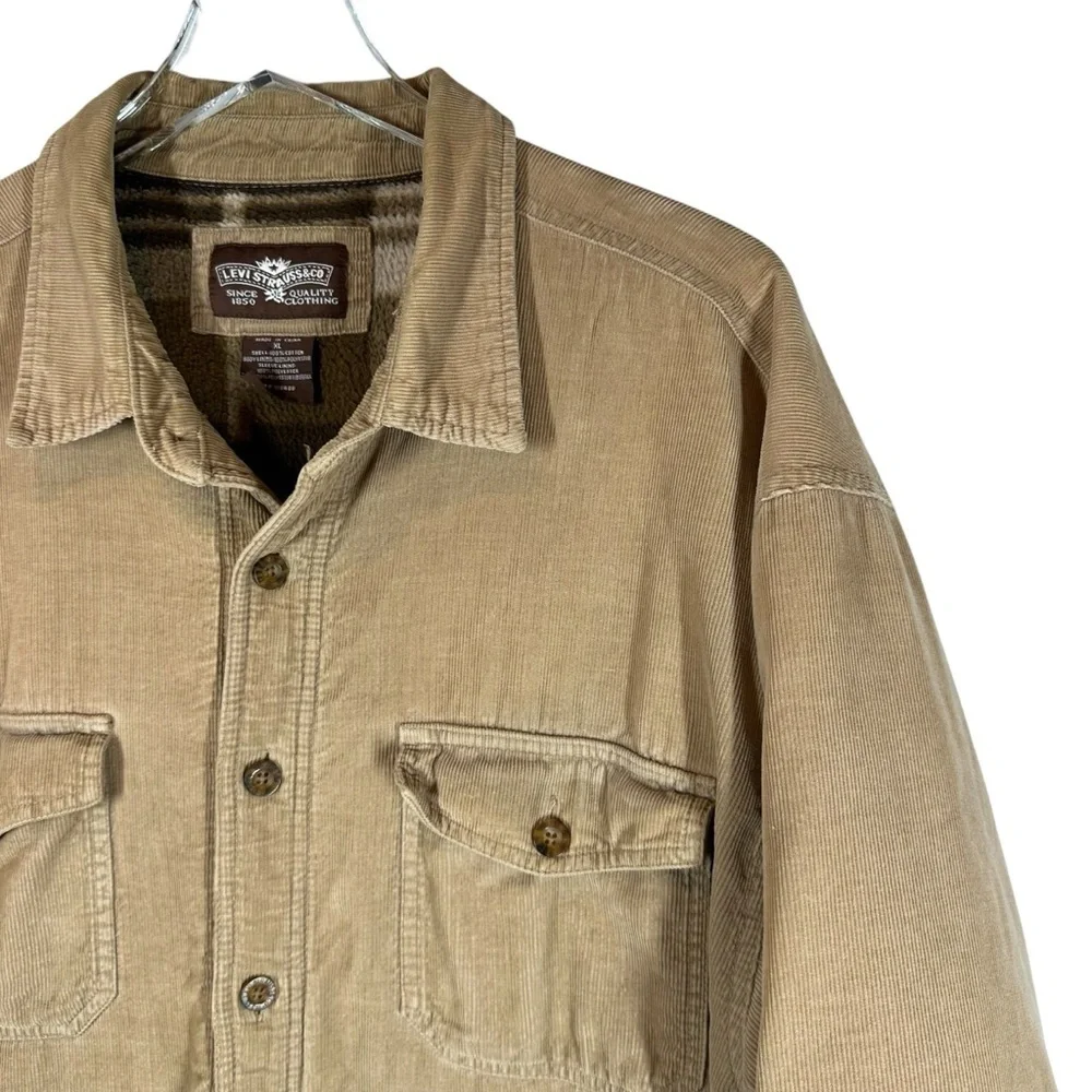 LEVI'S Men's Medium Tan Corduroy Blanket Lined Shacket Jacket Button Down - Picture 2 of 8